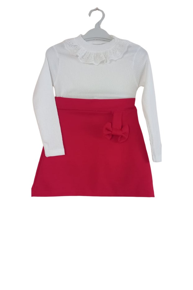 Girl's top and bottom set long sleeved baby collar blouse and skirt 2-piece set