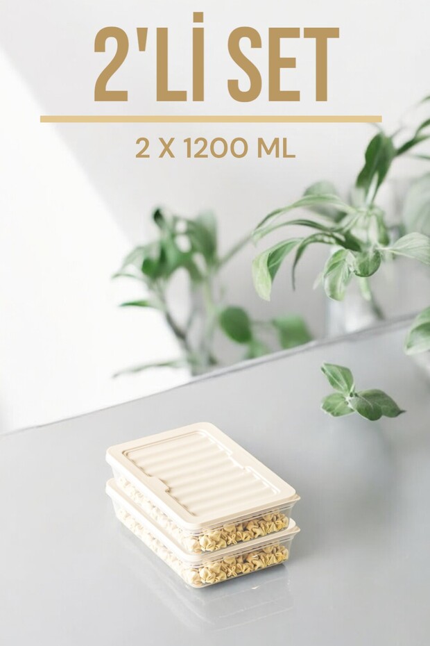 1200 ML Freshbox - Set of 2 Storage Container Suitable for Microwave and Diffraction CREAM - 1