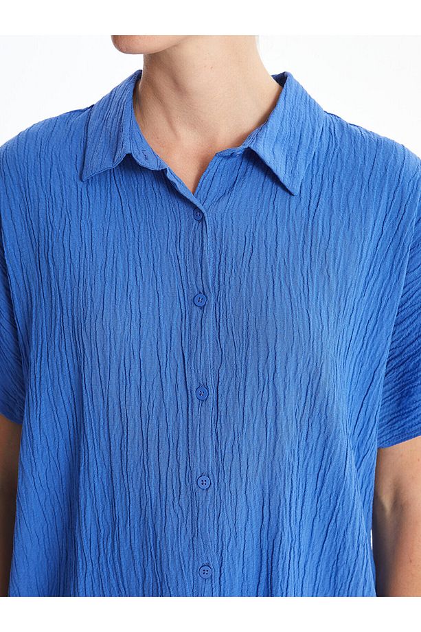 LCW Düz Kısa Kollu Oversize Kadın Gömlek - 3
