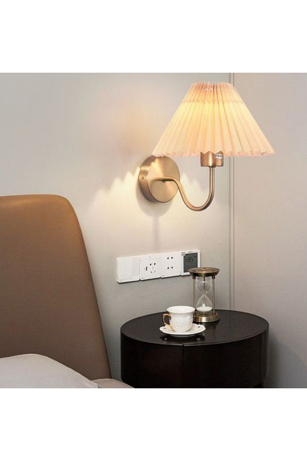 Modern Tasarım Kablosuz Tak Pilli Aplik Çalıştır Krem Abajur Umbrella Aplik Eskitme Gold Sarı 1 Adet - 1