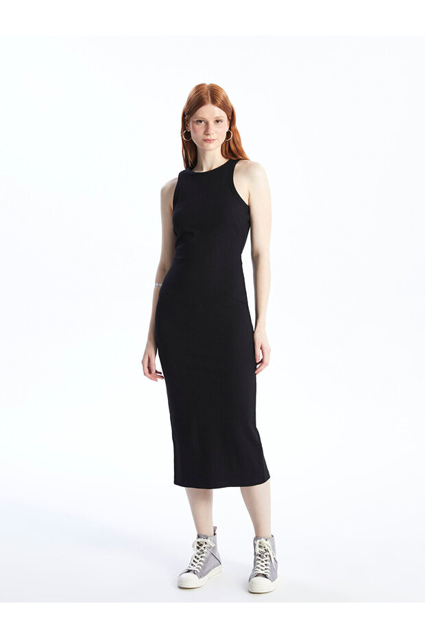 LCW Women's Crew Neck Plain Bodycon Dress