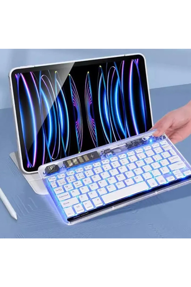 iPad Air 4. Nesil 2022 10.9 Uyumlu Bluetoothlu Klavye Rgb Işıklı Türkçe - 6