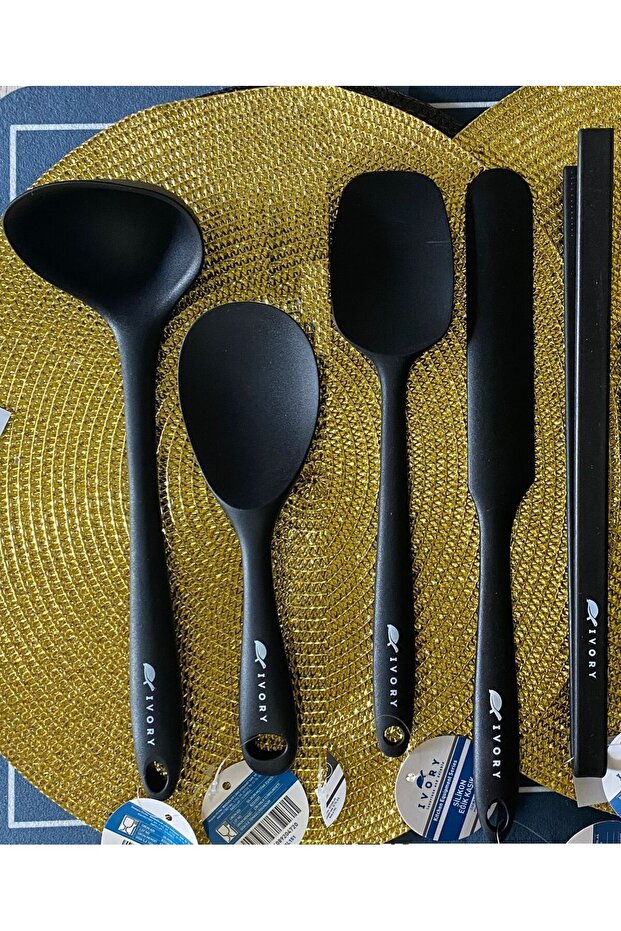 Ivory Silicone Ladle Spoon Spatula Tongs Set (5 Pcs)