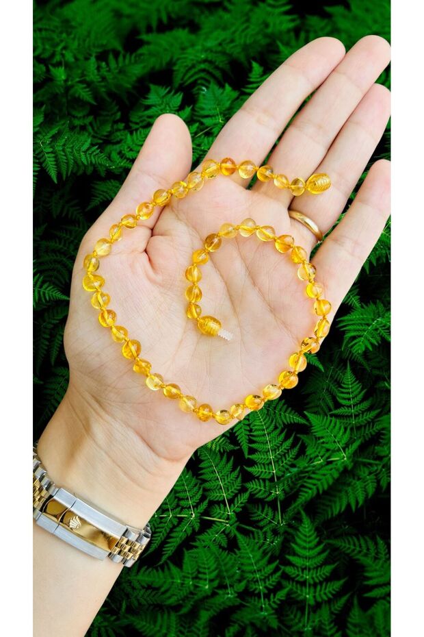 Lemon Color Baby Amber Teeth Necklace