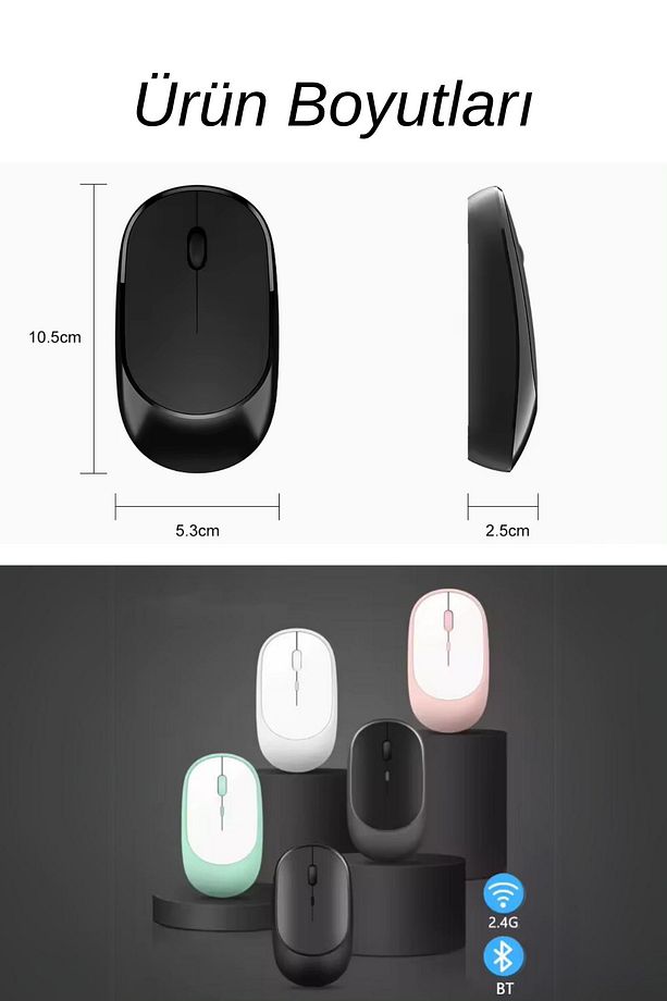 Kablosuz Mouse Wireless ve 2.4g Bluetooth Sessiz Mouse Uzun Şarj Süresine Sahip ve DPI Ayarlı - 6