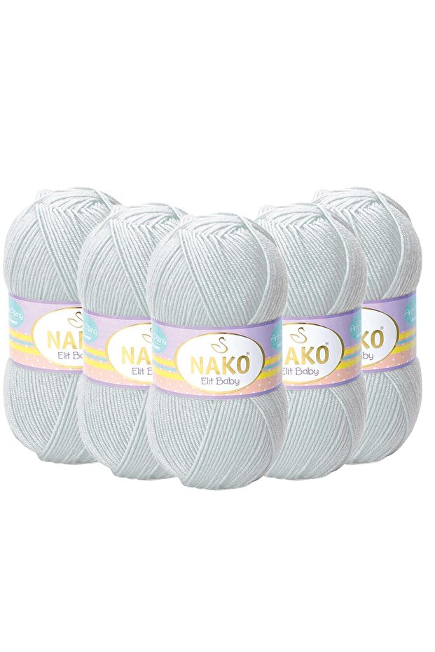 5 Pieces Nako Elit Baby Anti Pilling Hand Knitting Yarn - 4672 Light Gray