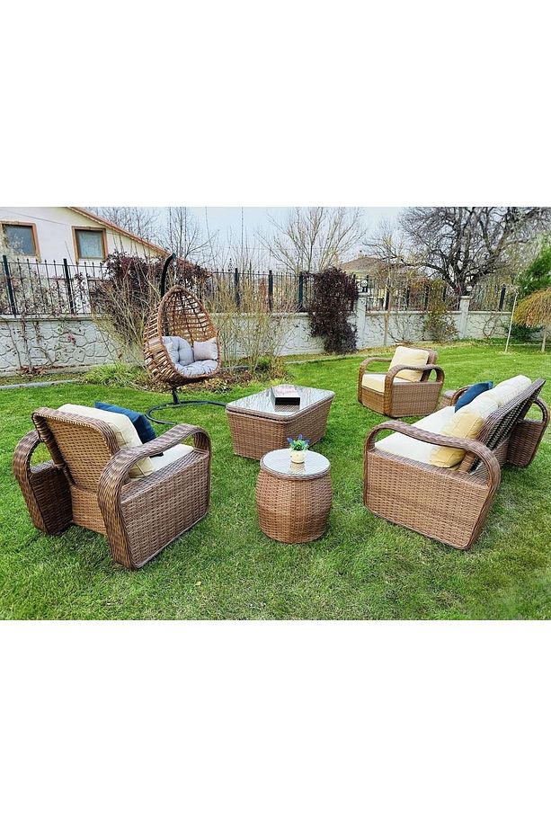 Monalin Mobilya 5 Kişilik Lord Lüks Rattan Örgü Bahçe & Balkon & Teras Oturma Grubu - 3