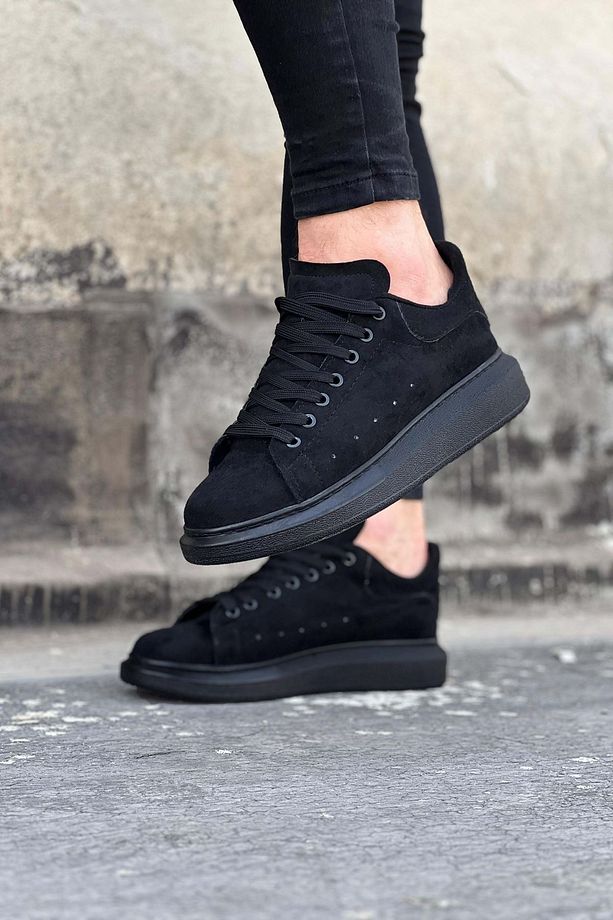 B096 Bağcıklı Ortopedik Taban Süet Erkek Sneaker Günlük Ayakkabı ST Siyah - 2