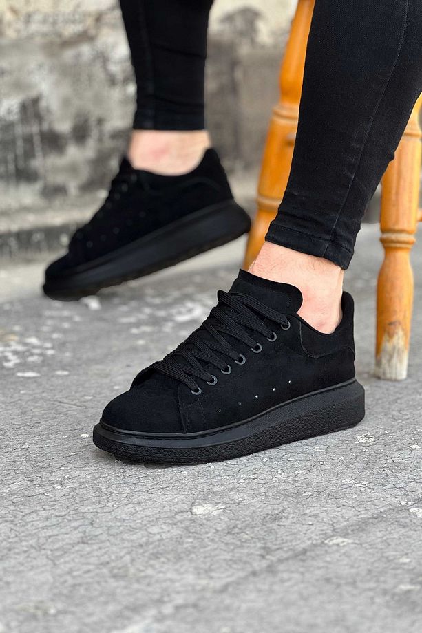 B096 Bağcıklı Ortopedik Taban Süet Erkek Sneaker Günlük Ayakkabı ST Siyah - 3