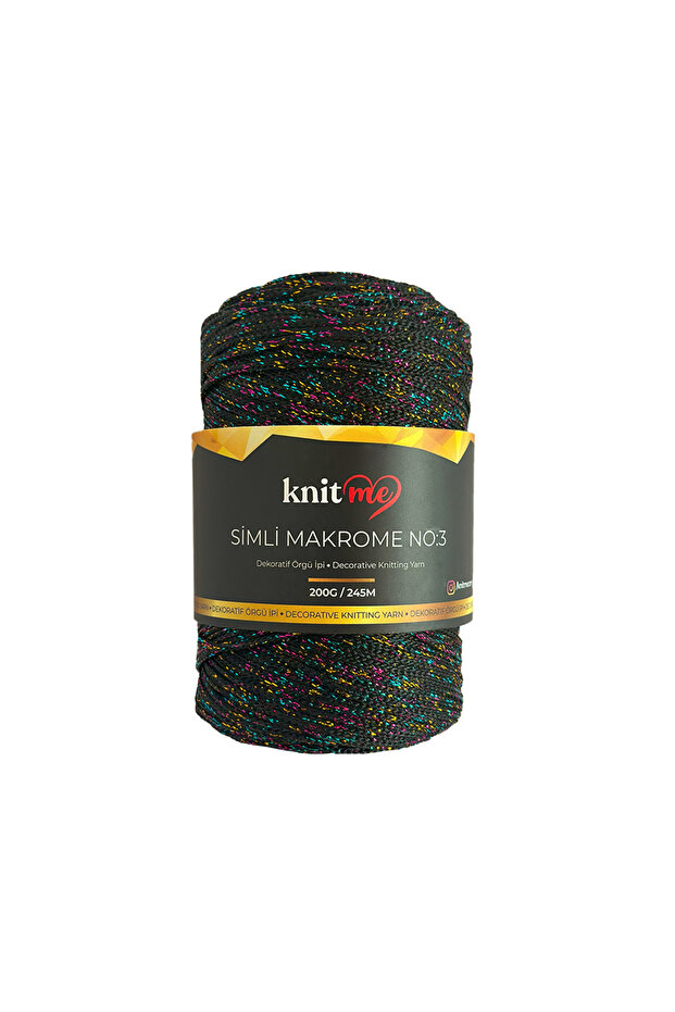 3 Mm Polyester Simli Makrome 200 gr El Örgü Ipi Siyah-multi - 1