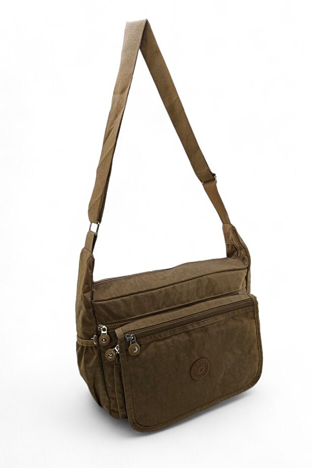 Postman Shoulder School Bag Crossbody High School Middle School Bag with Gorilla Keychain Gift - Tan