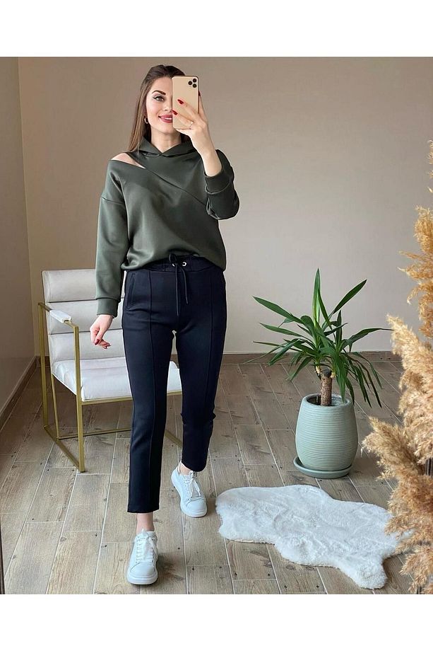 Scuba Kapüşonlu Oversize Tek Omzu Pencere Detaylı Sweatshirt - 2