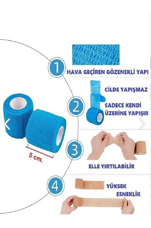 Coban Bandajı Kendinden Yapışkanlı Bandaj Coban Bandajı Sargı Bandajı Sargı Bilek 5cmx4.5 m 1 Adet - 3