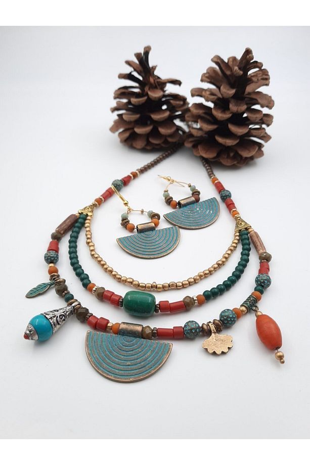 El Yapımı Otantik Kolye Küpe Set - 1