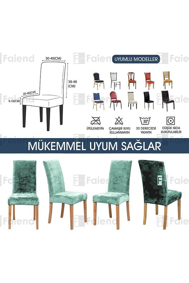 Kaliteli Likralı Kadife Sandalye Örtüsü Sandalye Kılıfı Mutfak Sandalye Örtüsü Sandalye Koruma Tekli - 3