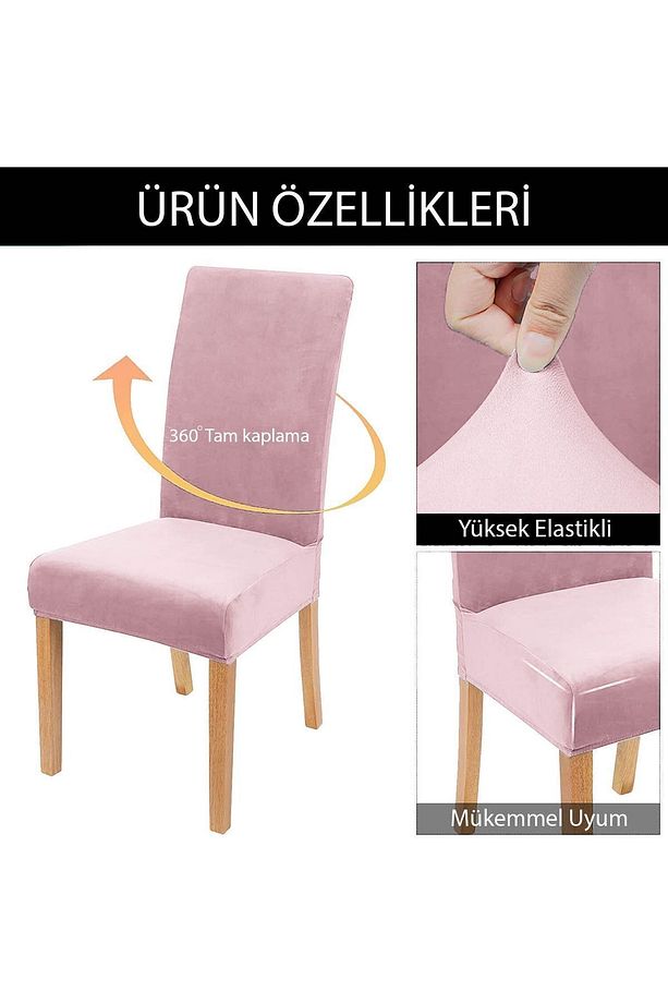 Kaliteli Likralı Kadife Sandalye Örtüsü Sandalye Kılıfı Mutfak Sandalye Örtüsü Sandalye Koruma 6li - 5