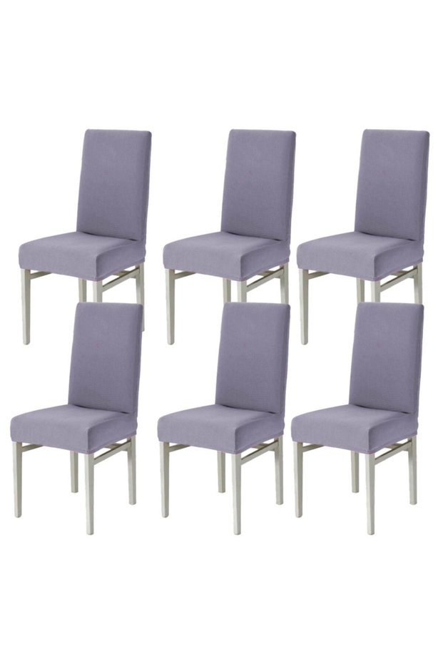 Gray Chair Cover Washable Lycra Flexible Elastic Chair Cover 6 Pieces