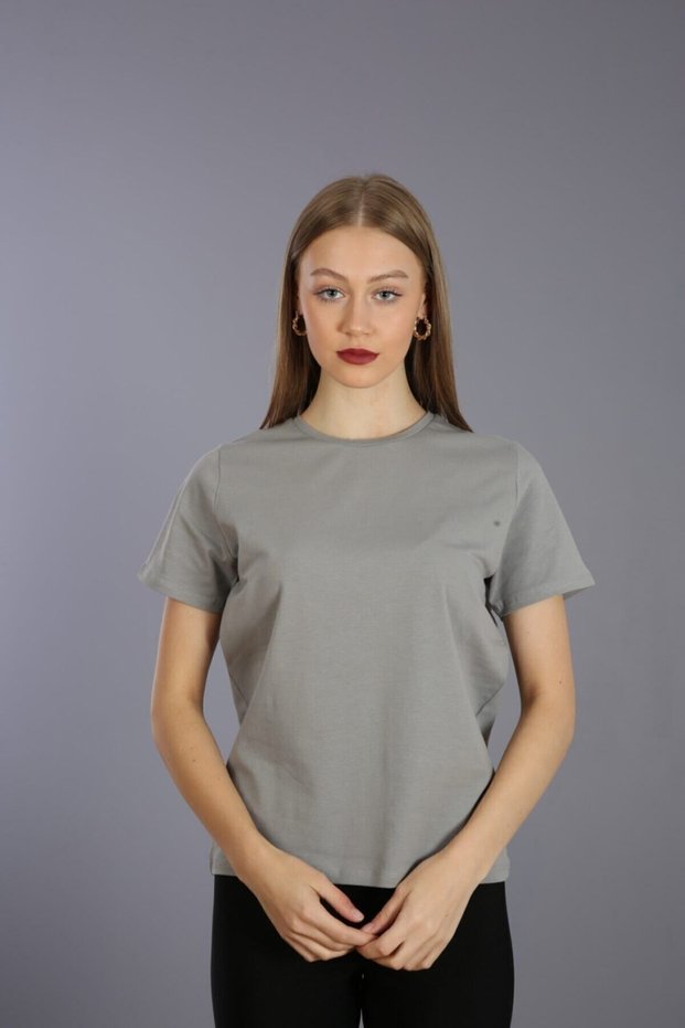Stone Color Cotton Crew Neck Short Sleeve Knitted T-shirt