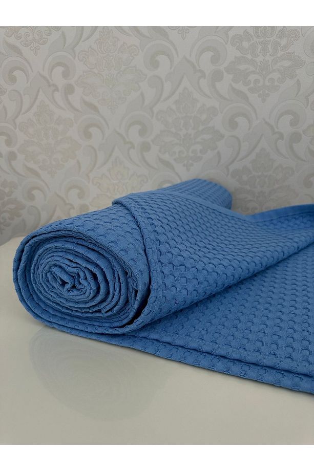 Premium %100 Pamuk Tek Kişilik Yazlık Pike, Yatak Örtüsü, Terletmez Kumaş(MAVİ RENK)(160X240CM) - 1