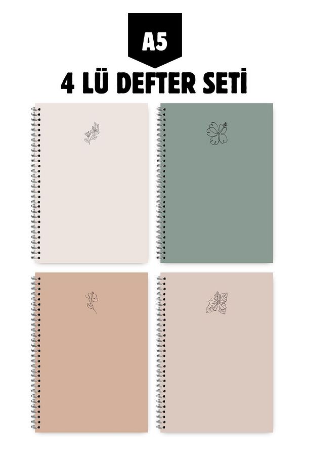 A5 SPİRALLİ OKUL DEFTERİ 60 YAPRAK 4 LÜ SET - ÇİZGİSİZ - 1