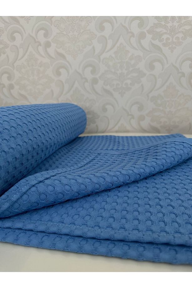 Premium %100 Pamuk Tek Kişilik Yazlık Pike, Yatak Örtüsü, Terletmez Kumaş(MAVİ RENK)(160X240CM) - 4