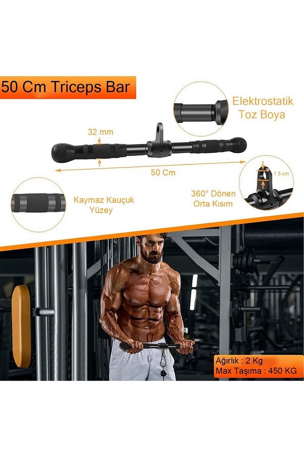 6'li Fitness Aparat Seti - Lat Pushdown - V Bar - Rowing Bar - Triceps Bar - Triceps Halatı - 6