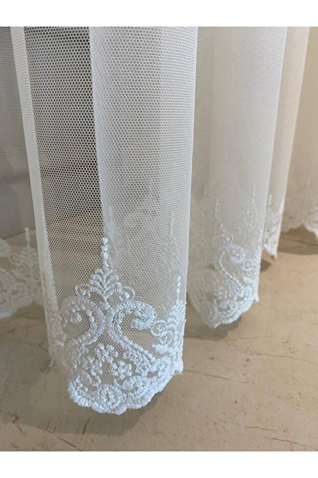 Tight 1/3 Law Pleat Tulle Curtain with Embroidered Skirt