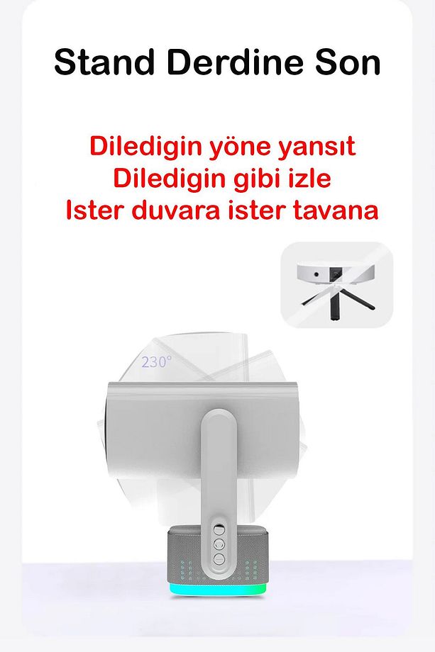 1080*720p Android 11.0 Taşınabilir Kendinden Şarjlı Bluetooth Hoparlör Otomatik Odaklama Projeksiyon - 7
