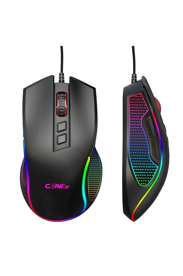 Claw's Crossfire V1 12800 Dpi Full Wide RGB Özel ABS Doku Reflex Örgü Kablolu Gaming Mouse Siyah - 1