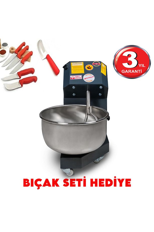 NESTELLO 25 KG ŞANZIMANLI PROFESYONEL ÇELİK DİŞLİ HAMUR KARMA MAKİNESİ BIÇAK SETİ HEDİYELİ - 1
