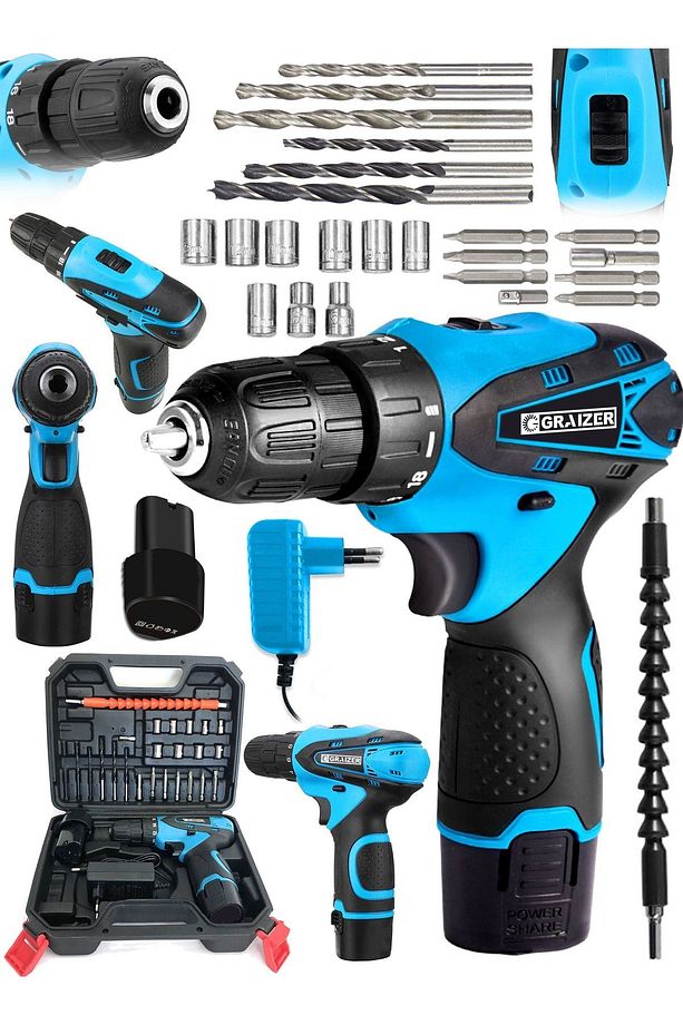Alman Titan 32 V Sjs Çift Metal Şanzuman Çift Akülü Şarjlı Vidalama Matkap + 24 Parça Set Mavi Ar - 3