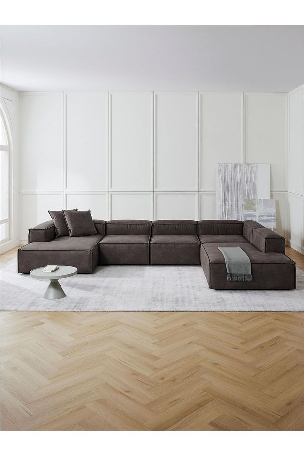 Frida 5 Modül Pofidik Modüler Kanepe Xl Köşe Koltuk Takımı, Nubuk Acı Kahve, Sağ Köşe, 370 Cm - 4