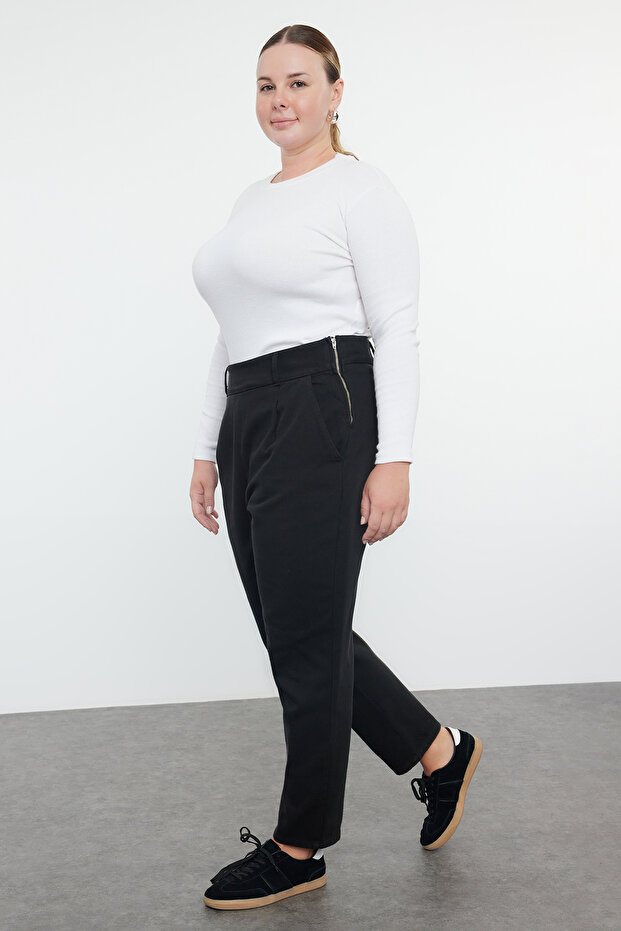 Siyah Yüksek Bel Straigt Fit Büyük Beden Jeans TBBAW25CJ00002 - 3