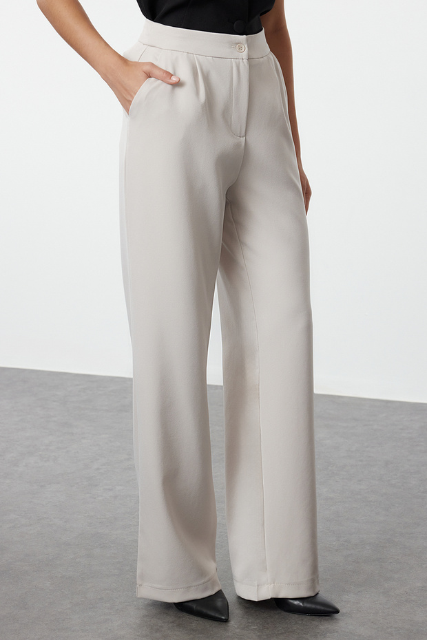 Bej Wide Leg/Geniş Paça Dokuma Kumaş Pantolon TWOAW22PL0139 - 4