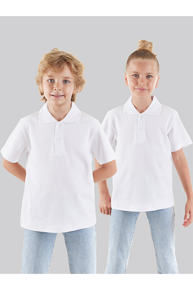 White Polo Neck Unisex Kids T-shirt - Short Sleeve