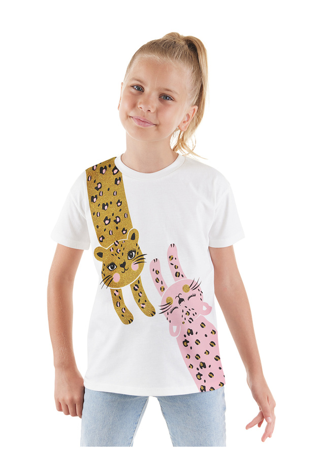 Girl's Leopards Patterned Short Sleeve T-shirt