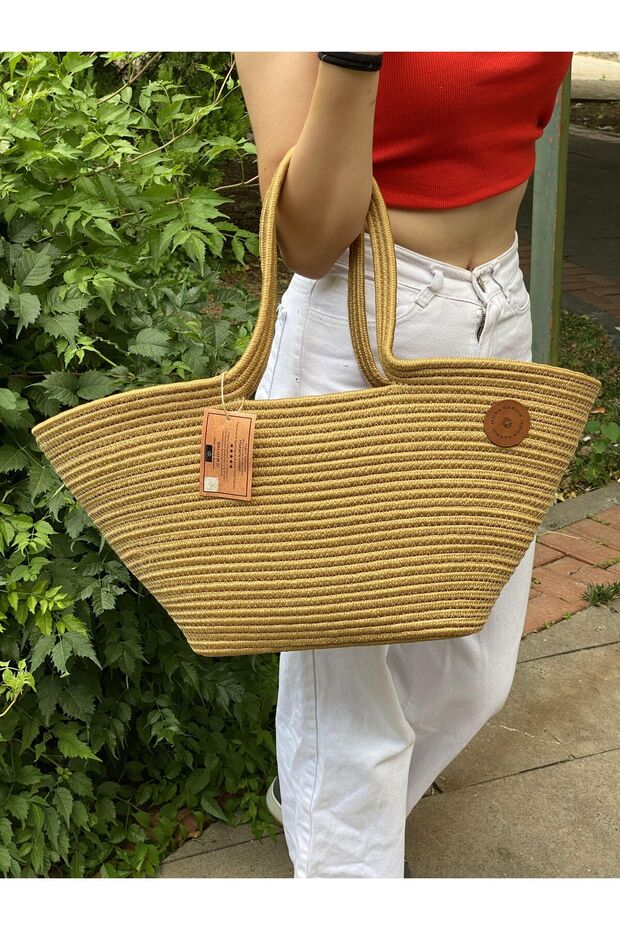 Straw Jute Look Hand and Shoulder Bag - Beach Bag