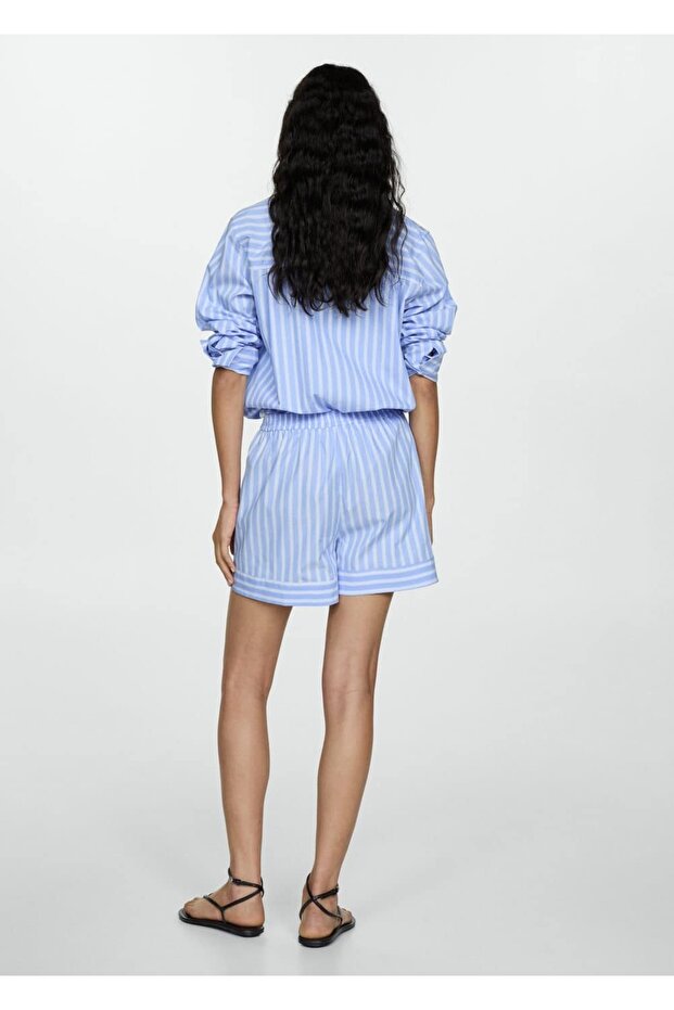 Çizgili düz kesim şort - 4