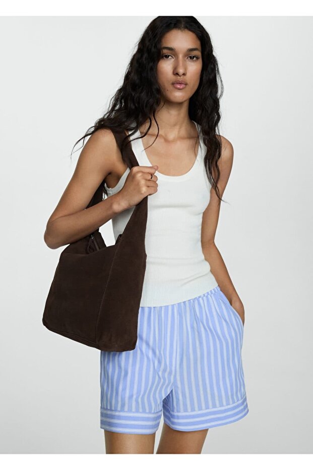 Çizgili düz kesim şort - 5