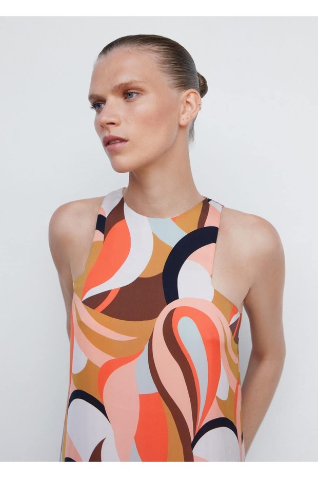 Patterned Halter Neck Long Dress - 6