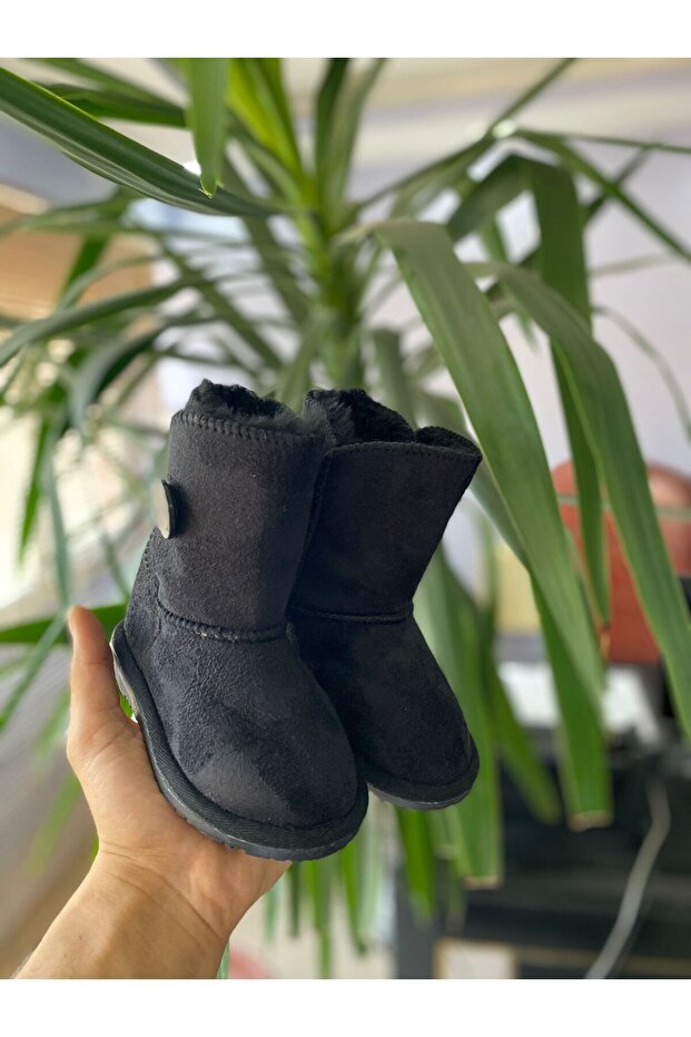 Çocuk tek düğme siyah   ortaboy Süet Bot Içi Kürklü Kışlık Taban Bot & Bootie - 3