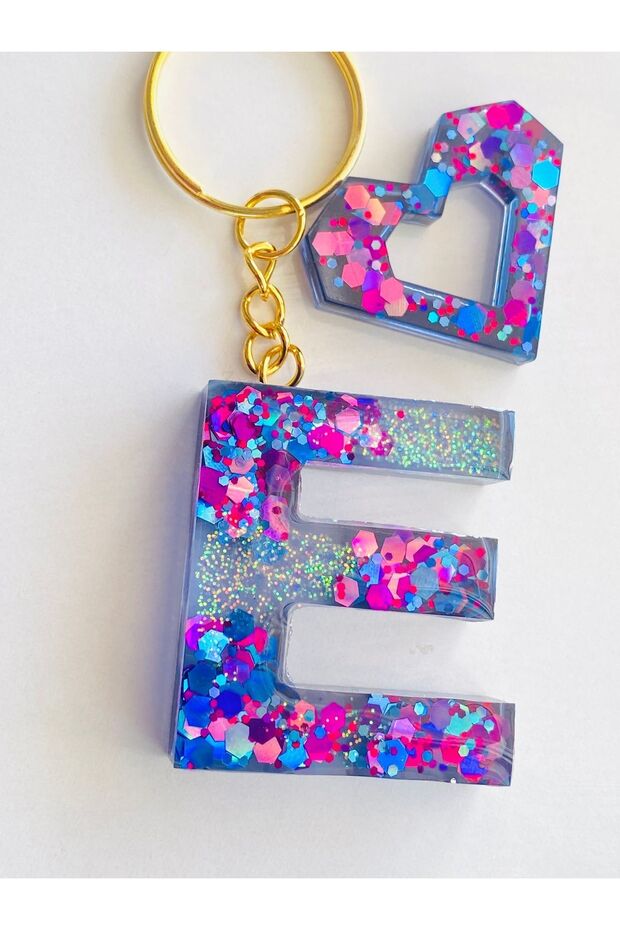 Glitter Letter E - Gift Keychain Mixed Set - 4