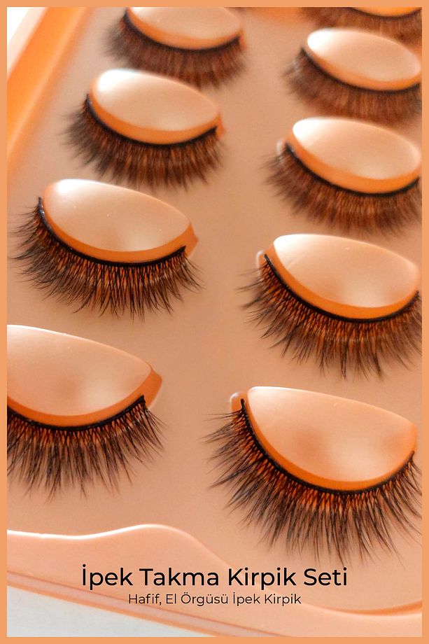 4D Doğal İpek Takma Kirpik - Kirpik Yapıştırıcı + Eyeliner - Takma Kirpikler Set - 4