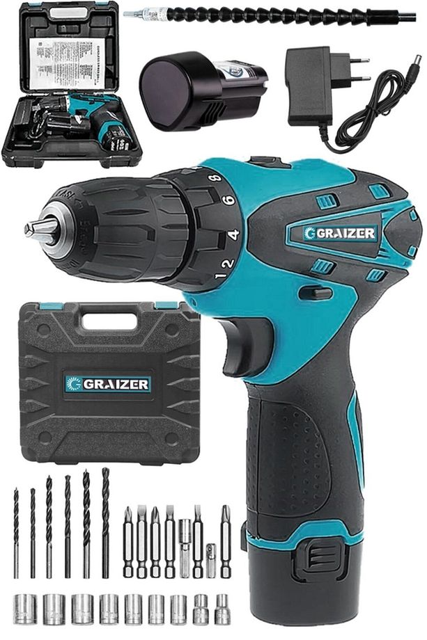 Alman 32 V Sjs Çift Metal Şanzuman Çift Akülü Şarjlı Vidalama Matkap + 24 Parça Set Mavi Ar - 3