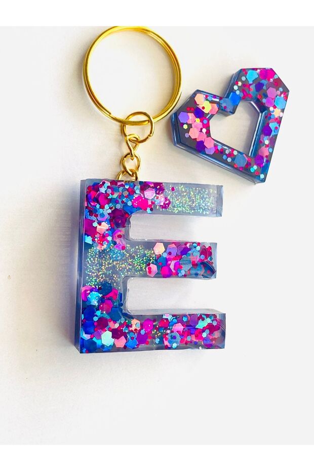 Glitter Letter E - Gift Keychain Mixed Set - 6
