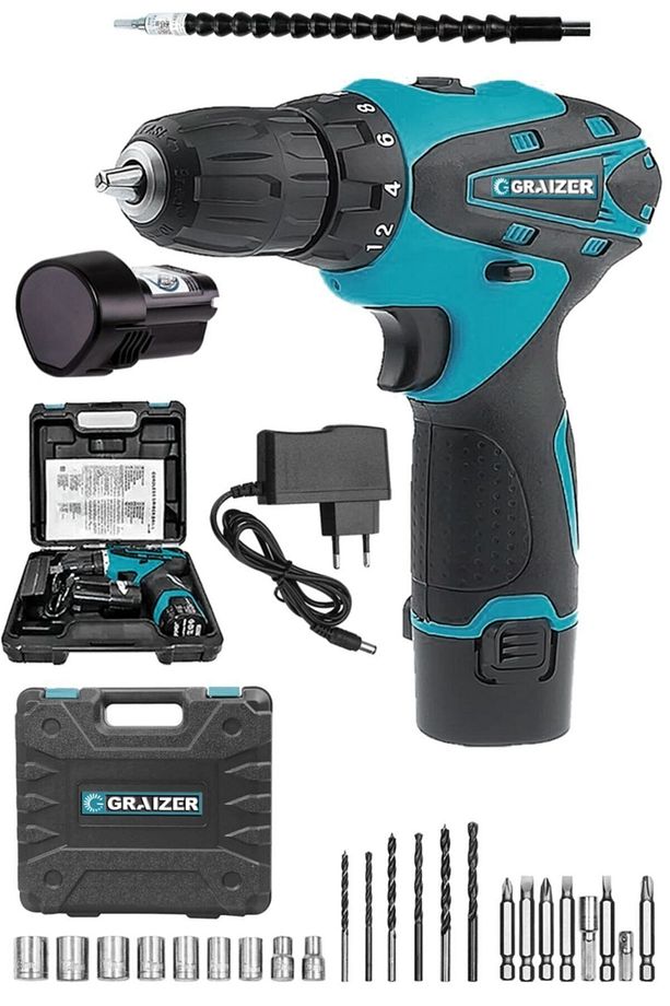 Alman 32 V Sjs Çift Metal Şanzuman Çift Akülü Şarjlı Vidalama Matkap + 24 Parça Set Mavi Ar - 4