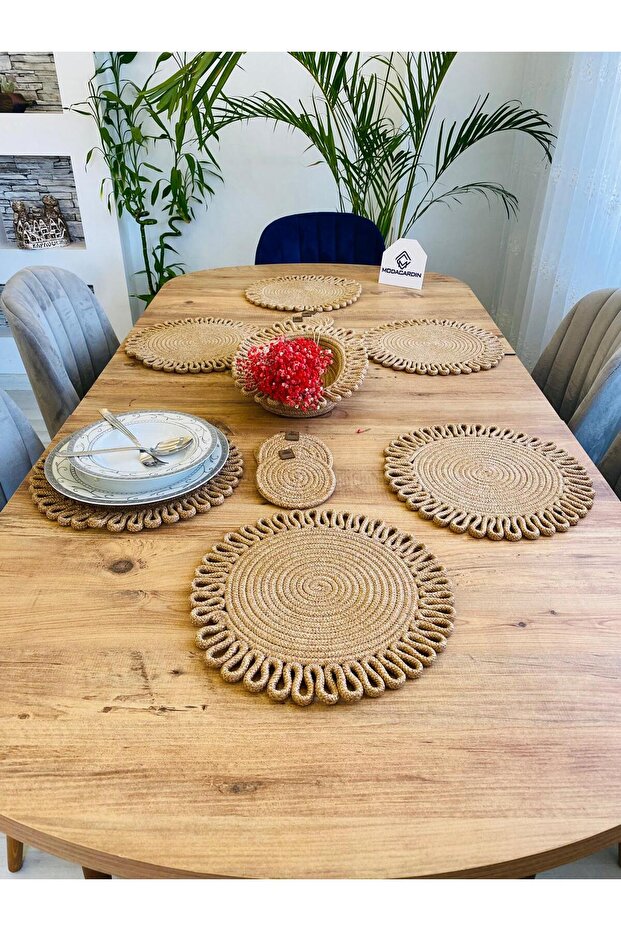 Wicker Jute Presentation Plate Mat, Supla American Serving Coaster and Basket, 13 Pieces