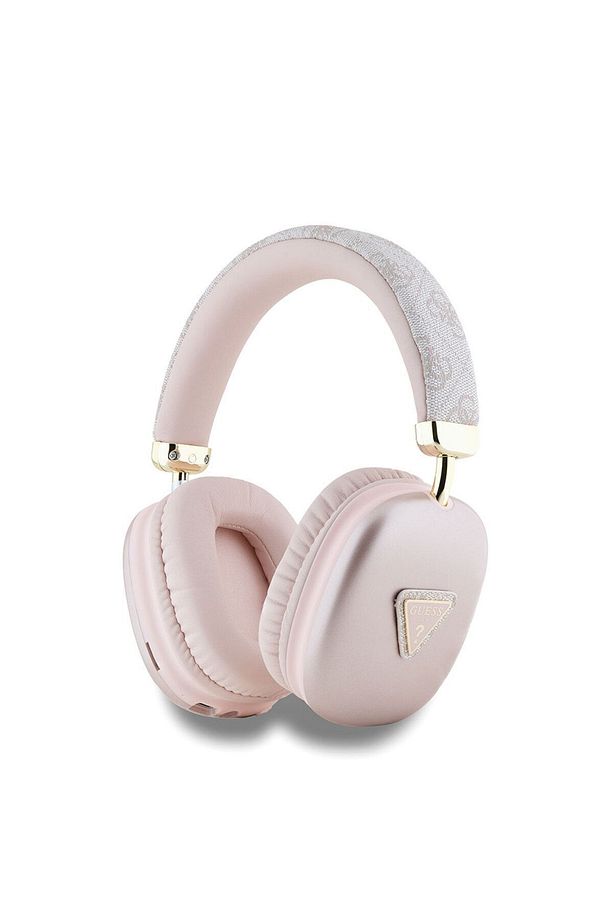 Lisanslı Kulak Üstü Bluetooth Kulaklık Guess PU 4G Desenli Üçgen Logolu V5.3 Pembe - 1