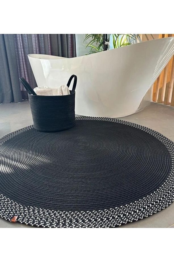 jüt hasır el örgüsü halı kilim yıkanabilir çift taraflı yuvarlak - 1