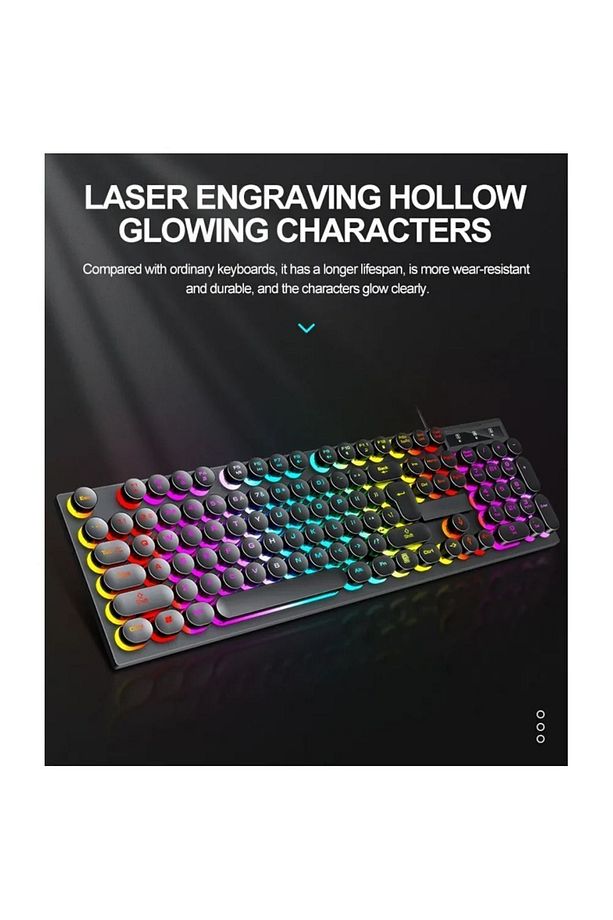 Kablolu Usb Daktilo Klavye Mouse Set Led Işıklı Rainbow Aydınlatmalı Klavye Mause BKB-8 - 7